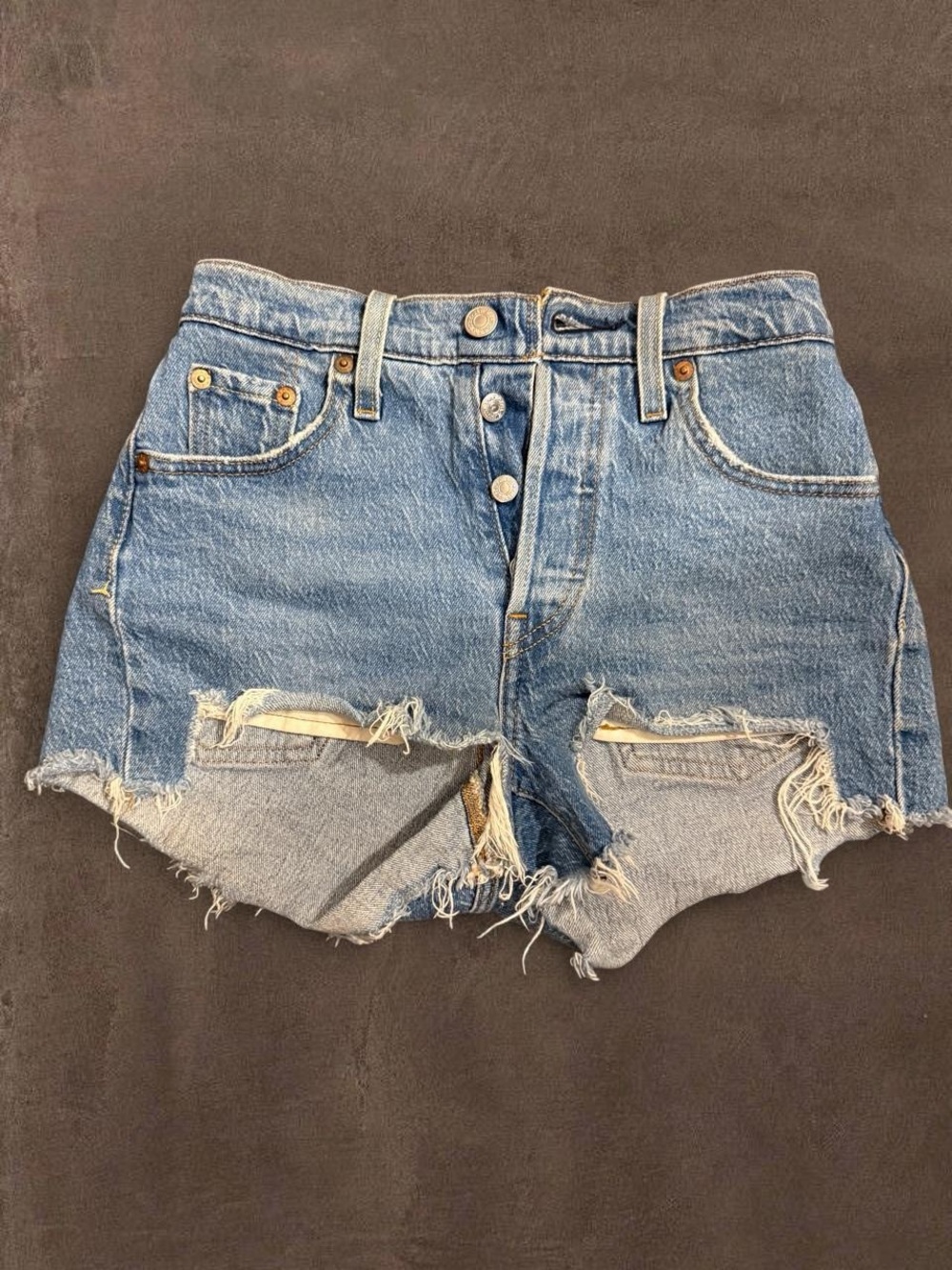 Levi’s 501 High Rise Distressed Cutoff Denim Shorts Size 23